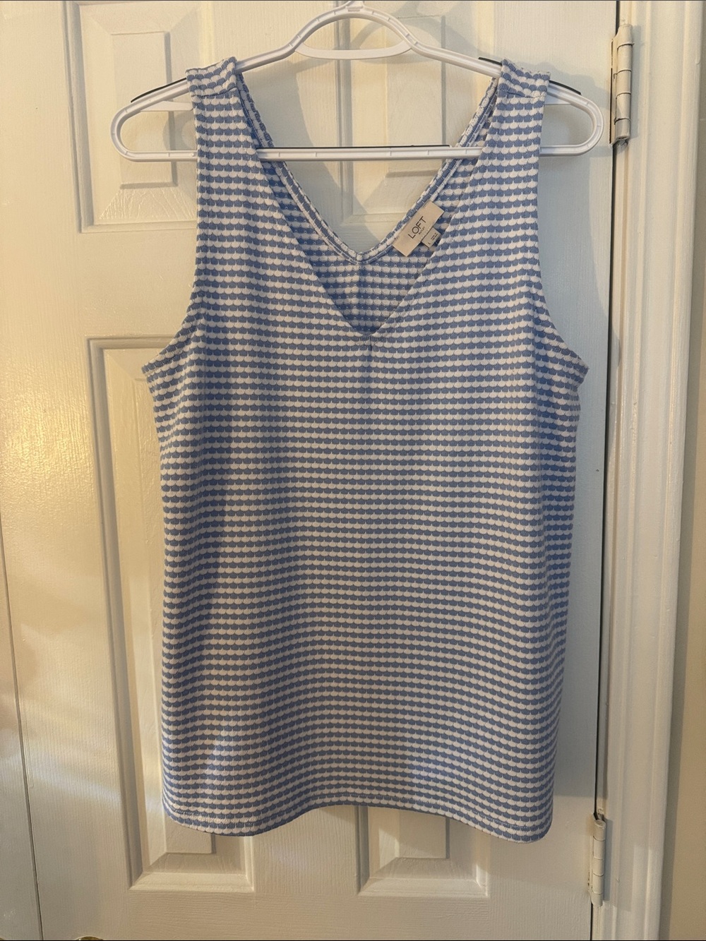 LOFT Blue & White Patterned V-Neck Tank